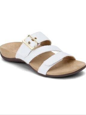 Vionic Adjustable White Snake Strappy Slide Sandals Orthopedic Comfort Sz 8 Wide